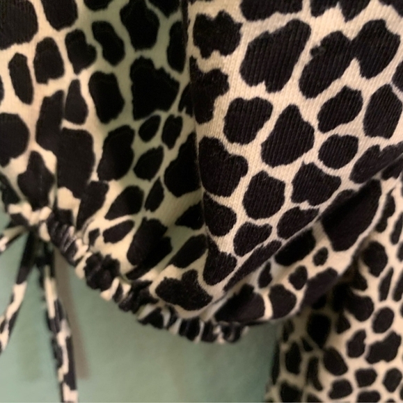 Topshop Animal Leopard Print Dress Women's 2 Black Tan Tie Sleeves Round Neck - Picture 8 of 10